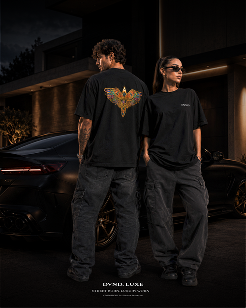 "Astral Crest" (by DVND Luxe) Unisex organic oversized high neck t-shirt