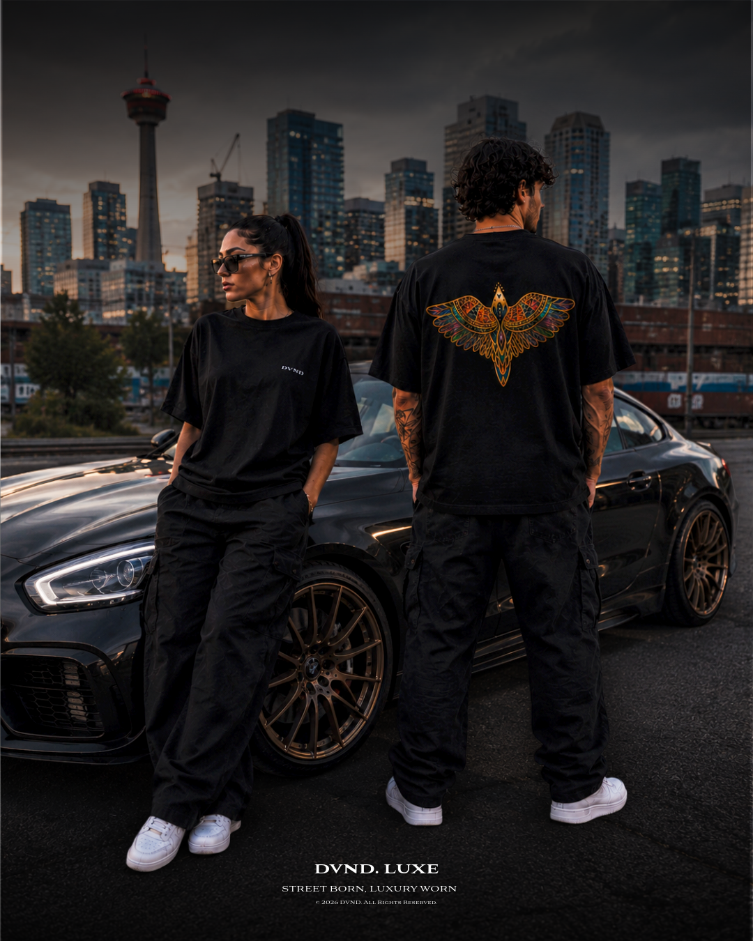 "Astral Crest" (by DVND Luxe) Unisex organic oversized high neck t-shirt