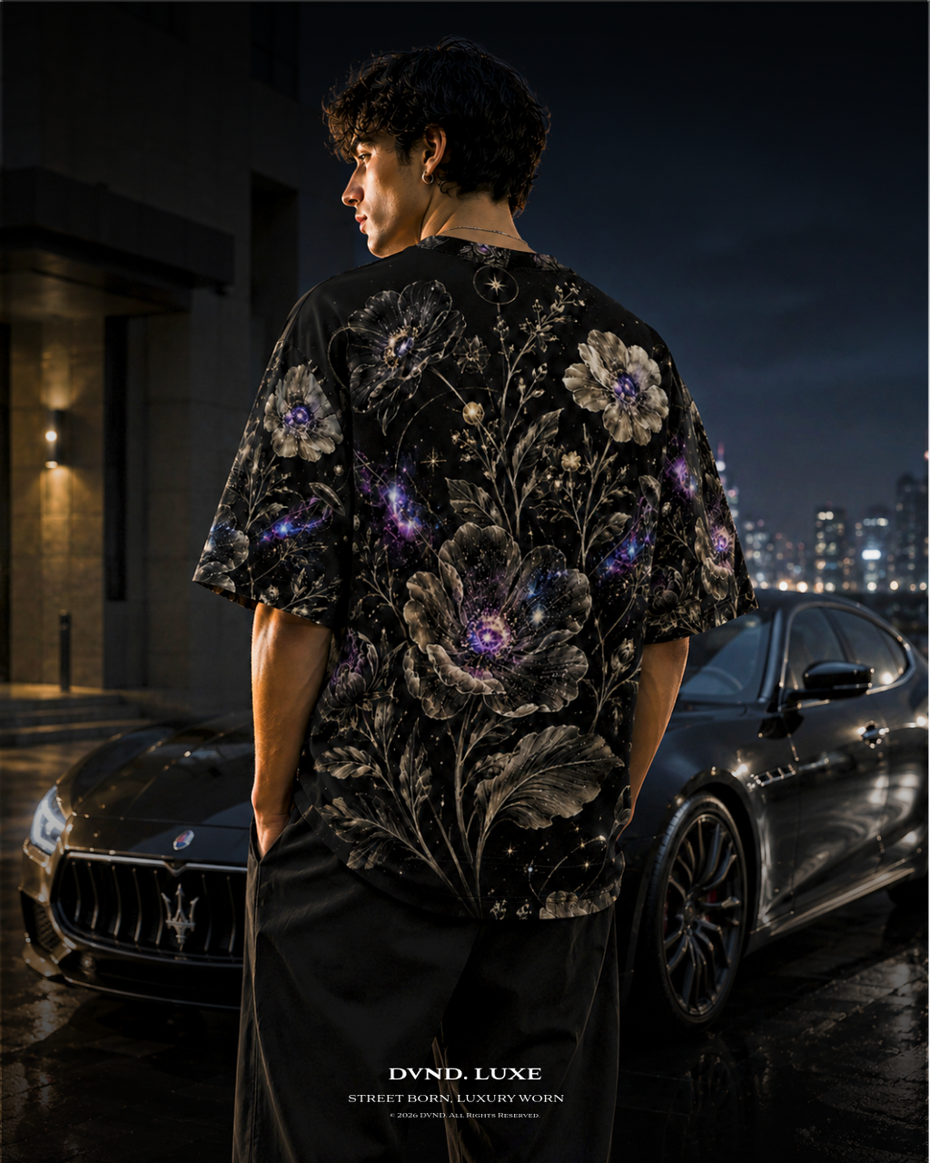 "NIGHT BLOOM" (by DVND Luxe) Mens premium Oversized T-Shirt
