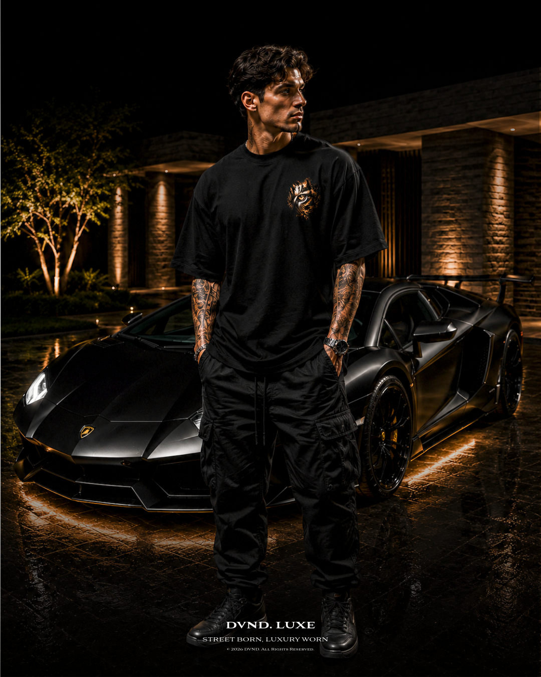 "Silent Predator" (by DVND Luxe) Mens Premium Oversized T-Shirt